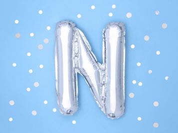 Balón foliový písmeno "N", 35cm, STŘÍBRNÝ (NELZE PLNIT HELIEM)
