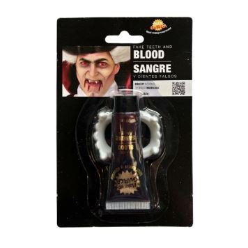 Upíří zuby s umělou krví 20 ml - upír - vampír - drakula - Halloween