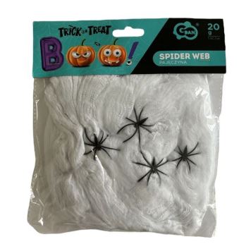 Pavučina bílá s pavouky 20g + 4 pavouci - Halloween