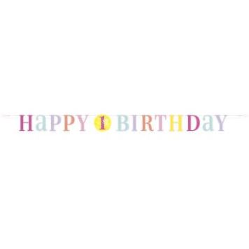 Girlanda 1. narozeniny - Happy Birthday - HOLKA - růžová - 182 cm