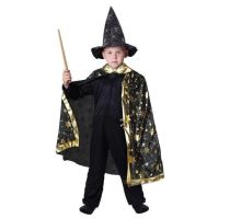 Kostým - plášť kouzelník - zlatý dekor - čaroděj - vel. 3-10 let (104 -110 cm) - Klobouky, helmy, čepice