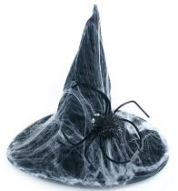 Klobouk čarodějnice - čaroděj s pavučinou a pavoukem - dospělý - Halloween - Kostýmy dámské