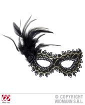Škraboška Black Rose s broží a péry - Karnevalové masky, škrabošky