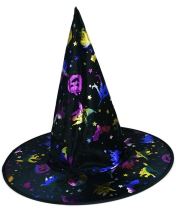 Klobouk čarodějnice - čaroděj s potiskem dospělý - Halloween - Karnevalové kostýmy pro děti