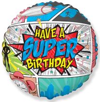 Balón fóliový kulatý Komiks - Super Birthday - Narozeniny - 48 cm - Fóliové