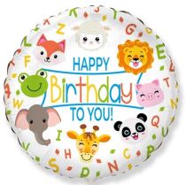Balón fóliový kulatý zvířatka - Happy Birthday - Narozeniny - safari - 48 cm