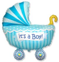 Balón foliový  89 cm kočárek miminko - kluk - Baby shower - Baby shower – Těhotenský večírek