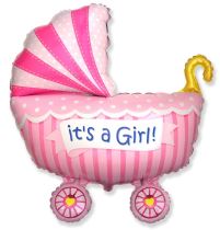 Balón foliový  89 cm kočárek miminko - holka - Baby shower - Baby shower – Těhotenský večírek