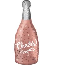 Balón foliový Láhev šampaňského - Champagne - Cheers - rose gold - růžovozlatá - 60 cm - Rozlučka se svobodou
