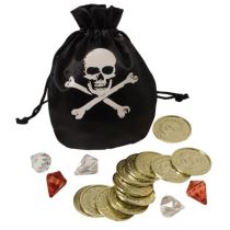 Pirátský měšec s mincemi a drahokamy - 17 ks - Pirátská párty