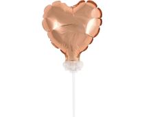 Fóliový balónek s držákem ve tvaru srdce - Valentýn - růžovo zlatá - 8 cm - Dekorace