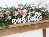 Dřevěný nápis "Wish table" - Stůl Přání - bílá, 40 x 10cm - Svatební sortiment  na objednávku