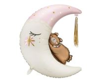 Balónek fóliový Medvídek na měsíci - růžový - Baby shower - Těhotenský večírek - 98 cm