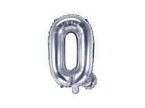 Balón foliový pismeno "Q", 35cm, STŘÍBRNÝ (NELZE PLNIT HELIEM) - Narozeniny