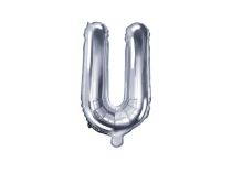 Balón foliový písmeno "U", 35cm, STŘÍBRNÝ (NELZE PLNIT HELIEM) - Narozeniny