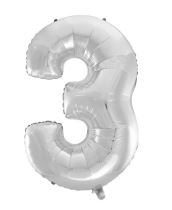 Balón foliový číslice STŘÍBRNÁ 35 cm - 3 ( NELZE PLNIT HELIEM ) - Fóliové číslice