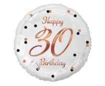 Balón foliový bílý 30 let - Happy birthday - narozeniny - růžovozlatý nápis -  45 cm - Dekorace