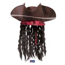 Pirátský klobouk hnědý s vlasy - Jack Sparrow - Dekorace