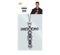 Kříž na krk stříbrný - kněz - 15 cm - Karnevalové masky, škrabošky