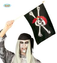 Vlajka pirátská s tyčí 45X30 cm - Klobouky, helmy, čepice