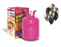 Helium a sada latex. balónků -chrom.prosecco,černá 7 ks - 30 cm - Balónky