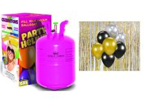 Helium a sada latex. balónků - chrom. zlatá, stříbrná, černá 7 ks - 30 cm