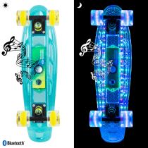 Svítící penny board WORKER Ravery 22" s bluetooth reproduktorem Barva transparentní modrá/zelená - Skateboardy a longboardy