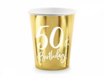 Papírové kelímky 50 LET - narozeniny - Happy birthday - zlaté - 220 ml, 6 ks - Balónky