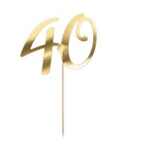 Dekorace - zápich na dort - 40 - narozeniny - Happy birthday - zlatá - 20,5 cm - Narozeniny 40. let