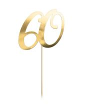 Dekorace - zápich na dort - 60 - narozeniny - Happy birthday - zlatá - 20,5 cm