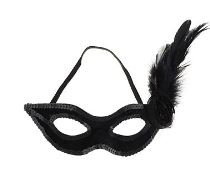 Škraboška černá s pérem - Karnevalové masky, škrabošky