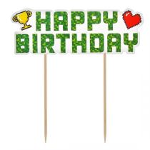 Dekorace na dort HAPPY BIRTHDAY - narozeniny - Pixel - Minecraft - 14 cm - Balónky