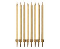 Narozeninové svíčky zlaté s podstavcemi délka - 10 cm - 8 ks - Dekorace