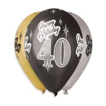 Balónky metalické 40 let , Happy Birthday - narozeniny - mix barev - 30 cm (5 ks) - Dortové