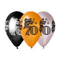 Balónky metalické 70 let , Happy Birthday - narozeniny - mix barev - 30 cm (5 ks) - Jubilejní narozeniny
