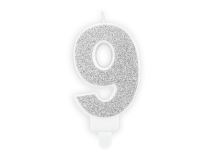 Narozeninová svíčka 9, stříbrná, 7cm - Číslice