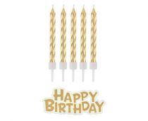 Svíčky narozeniny - Happy Birthday - zlaté -16 ks - 7 cm - Svíčky
