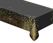 Ubrus foliový  zlaté puntíky - černý - 137 x 183 cm - Narozeniny