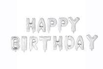 Balón foliový nápis HAPPY BIRTHDAY - narozeniny - vel.písmene 35 cm - silver - Balónky