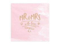 Ubrousky s nápisem "Mr & Mrs with love" - "Pan a Paní s láskou" 33x33 cm, 20 ks - Papírové