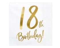 Ubrousky 18 LET - narozeniny - Happy birthday - bílé - 33 x 33 cm - 20 ks - Narozeniny 18. let