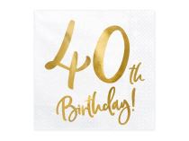 Ubrousky 40 LET - narozeniny - Happy birthday - bílé - 33 x 33 cm - 20 ks - Dekorace