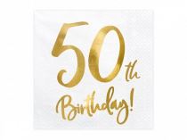 Ubrousky 50 LET - narozeniny - Happy birthday - bílé - 33 x 33 cm - 20 ks - Dekorace