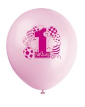 Balónky 1. narozeniny holka - 8 ks - 30 cm - růžové - Happy birthday - Balónky