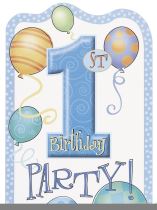 Pozvánky 1. narozeniny 8 ks modré - Helium