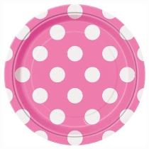 Talíře růžové puntík - 17 cm - 8 ks - BBQ party / jednorázové nádobí