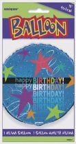 BALON FOLIOVÝ narozeniny - Happy Birthday - hvězdičky - 45 cm - Fóliové