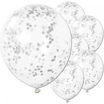 BALÓNKY 30cm - průhledné se stříbrnými konfetami - 6 ks - Balónkové girlandy a trsy