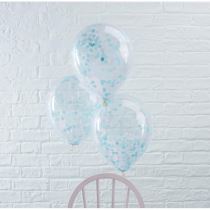BALÓNKY 30cm - průhledné s modrými konfetami - 6 ks - Balónkové girlandy a trsy