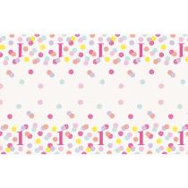 Ubrus 1. narozeniny růžový s puntíky - HOLKA - 137 x 213 cm - Happy birthday - Papírové